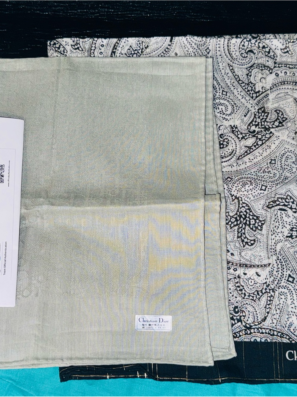 Dior Two-Tone Silk Scarf in Light Green and Black Paisley 2 pice sets